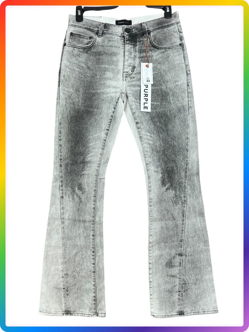 Purple Brand Twisted Flare Jeans SIZE 32x33 X-Ray Grey Black Button Fly